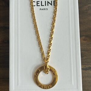 ✨ CELINE✨Logo Circle Pendant Necklace Gold Plated